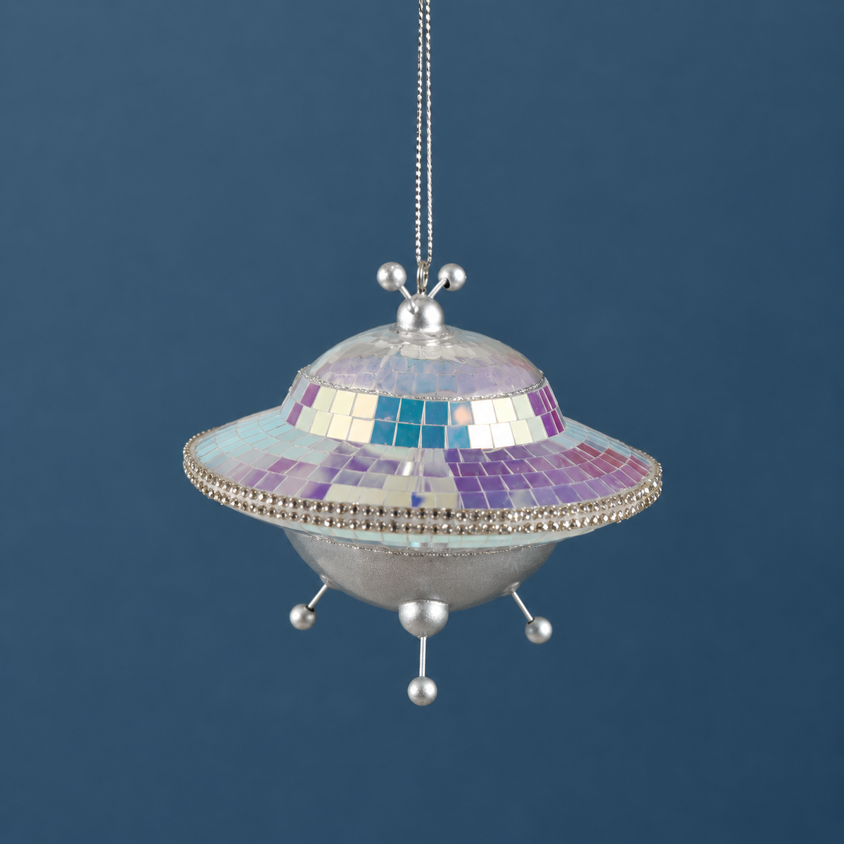 A spaceship shaped ornament. 