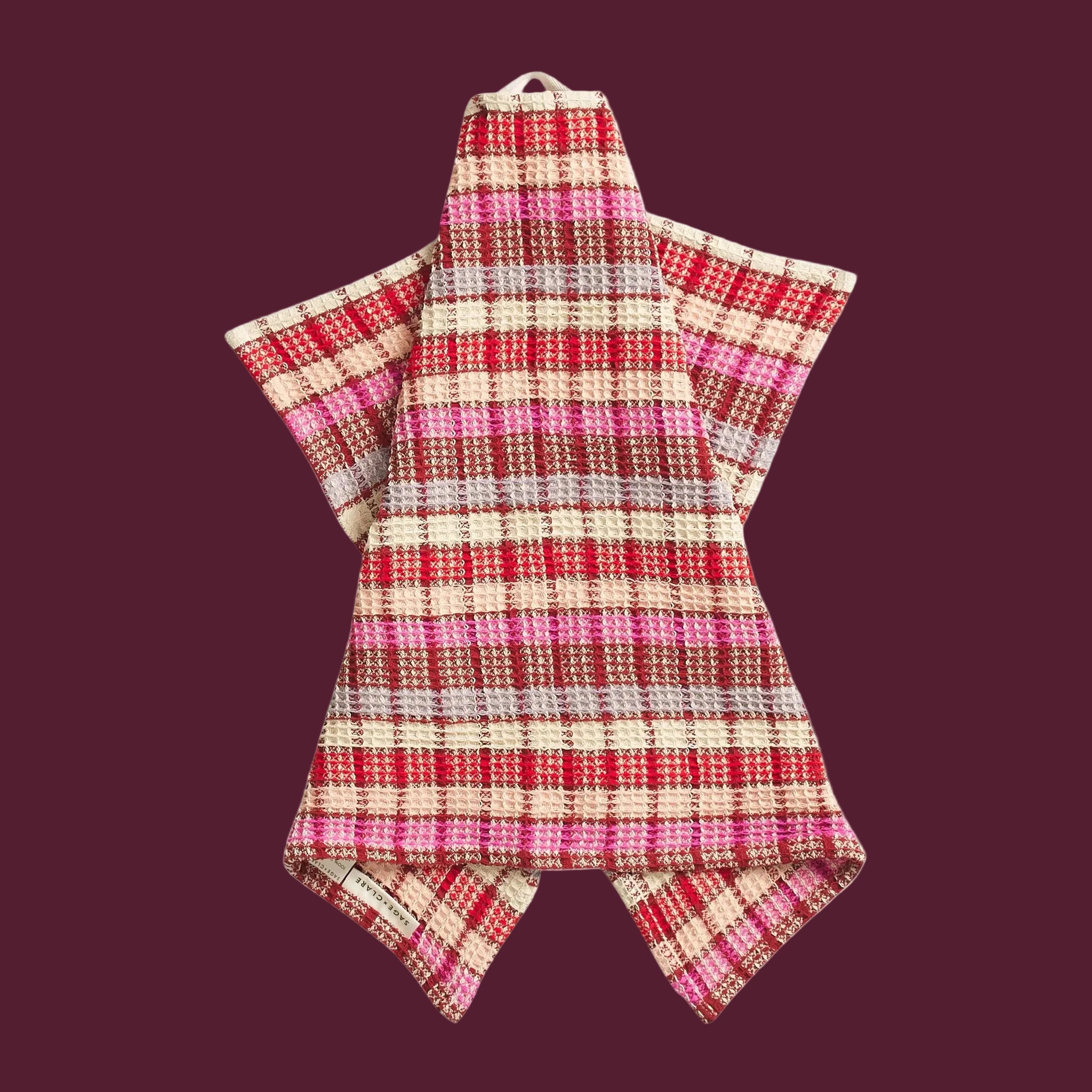 A multicolored tea towel. 