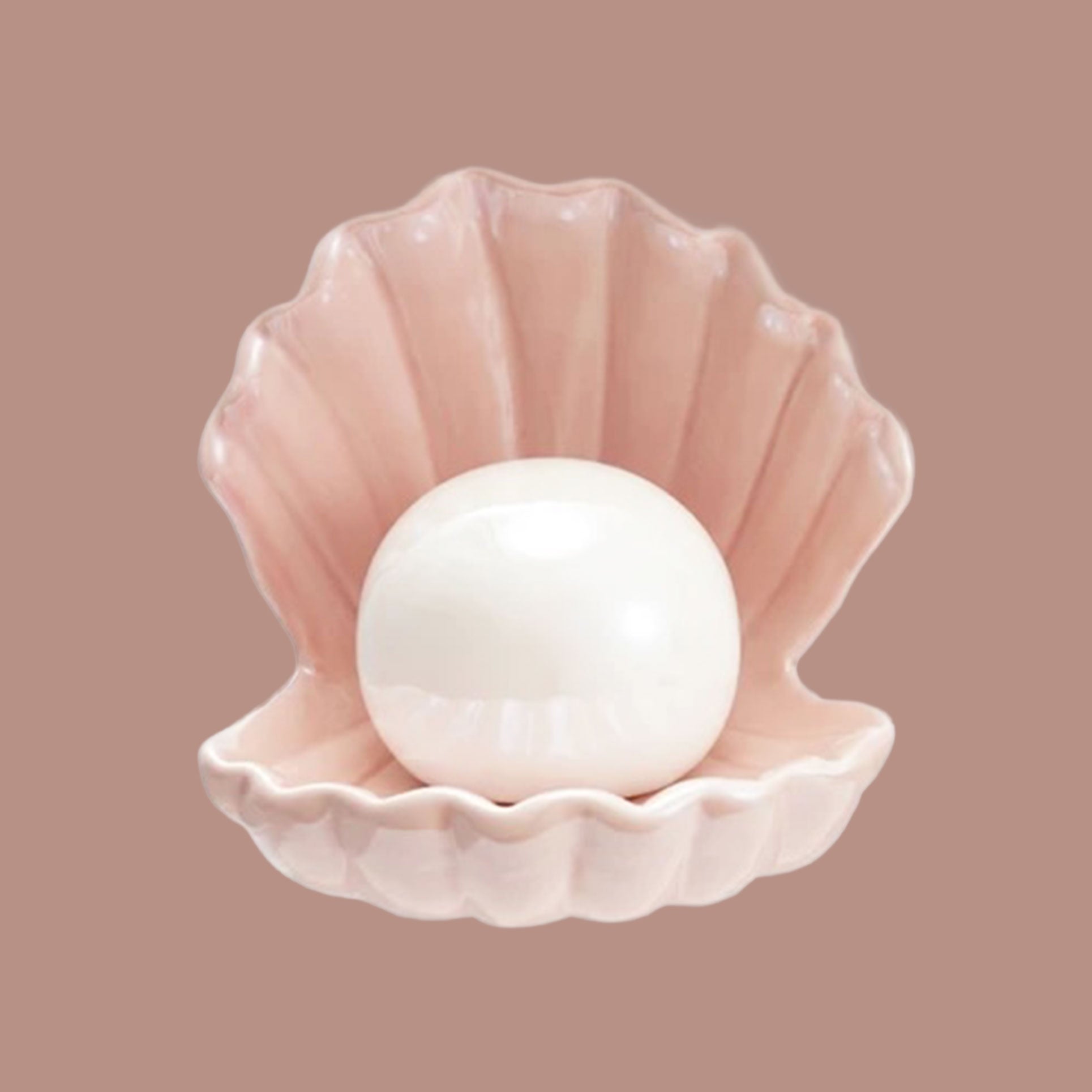 A clam seashell shaped lamp with a round light in the center. 