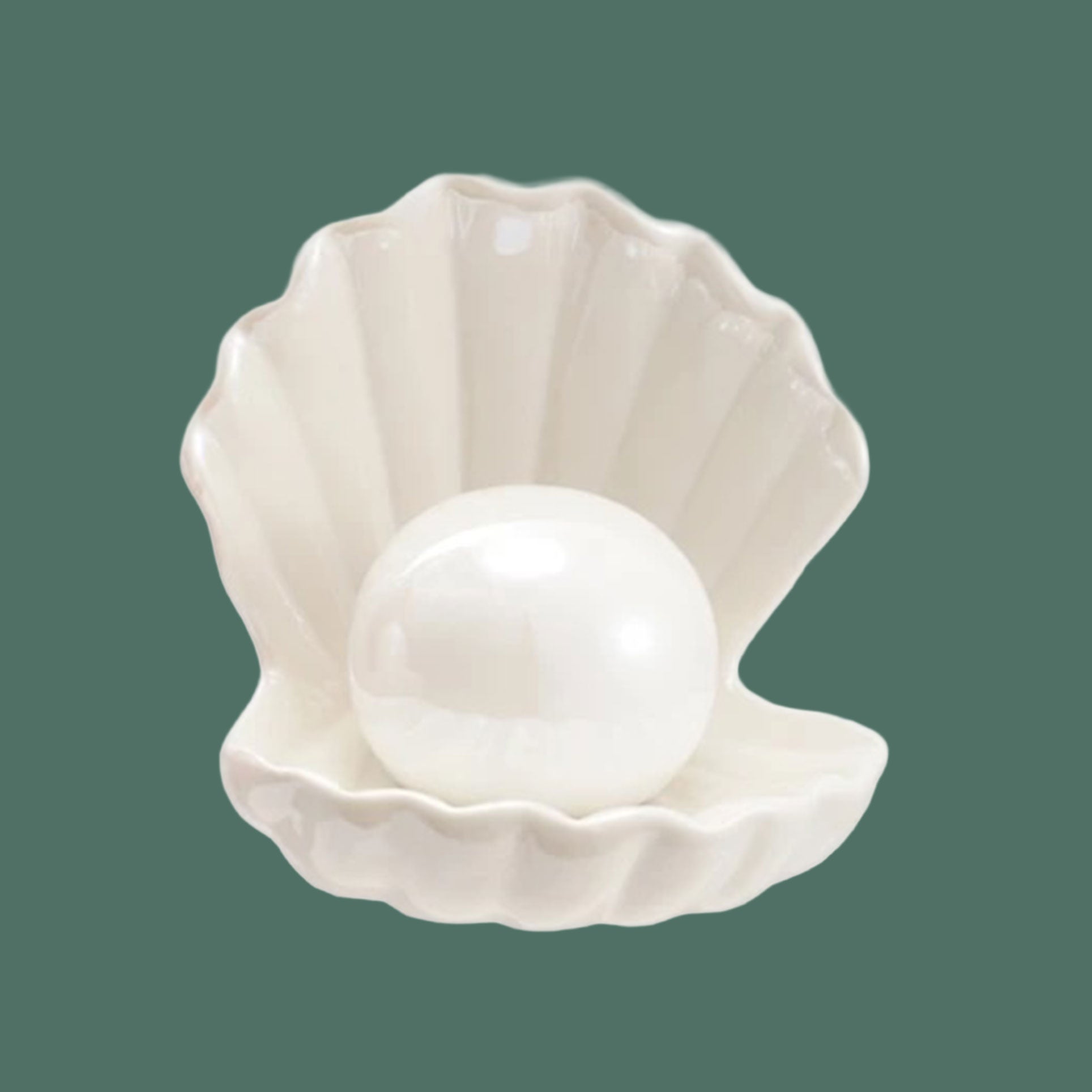 A seashell shaped lamp with a round light in the center. 