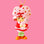 An ornament in the shape of the iconic character Strawberry Shortcake holding her pink cat. 