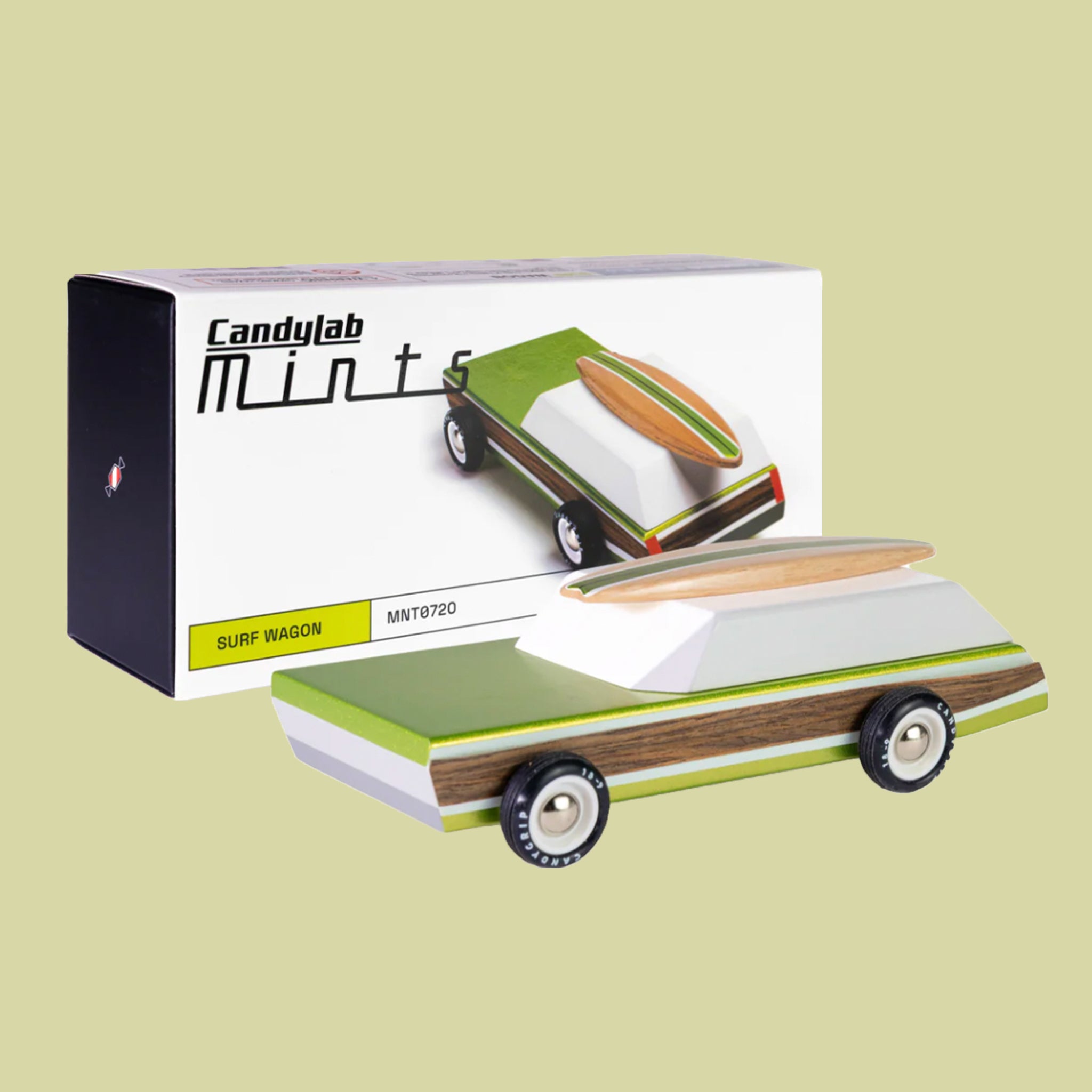 Toy wooden car. "Candylab Mints".