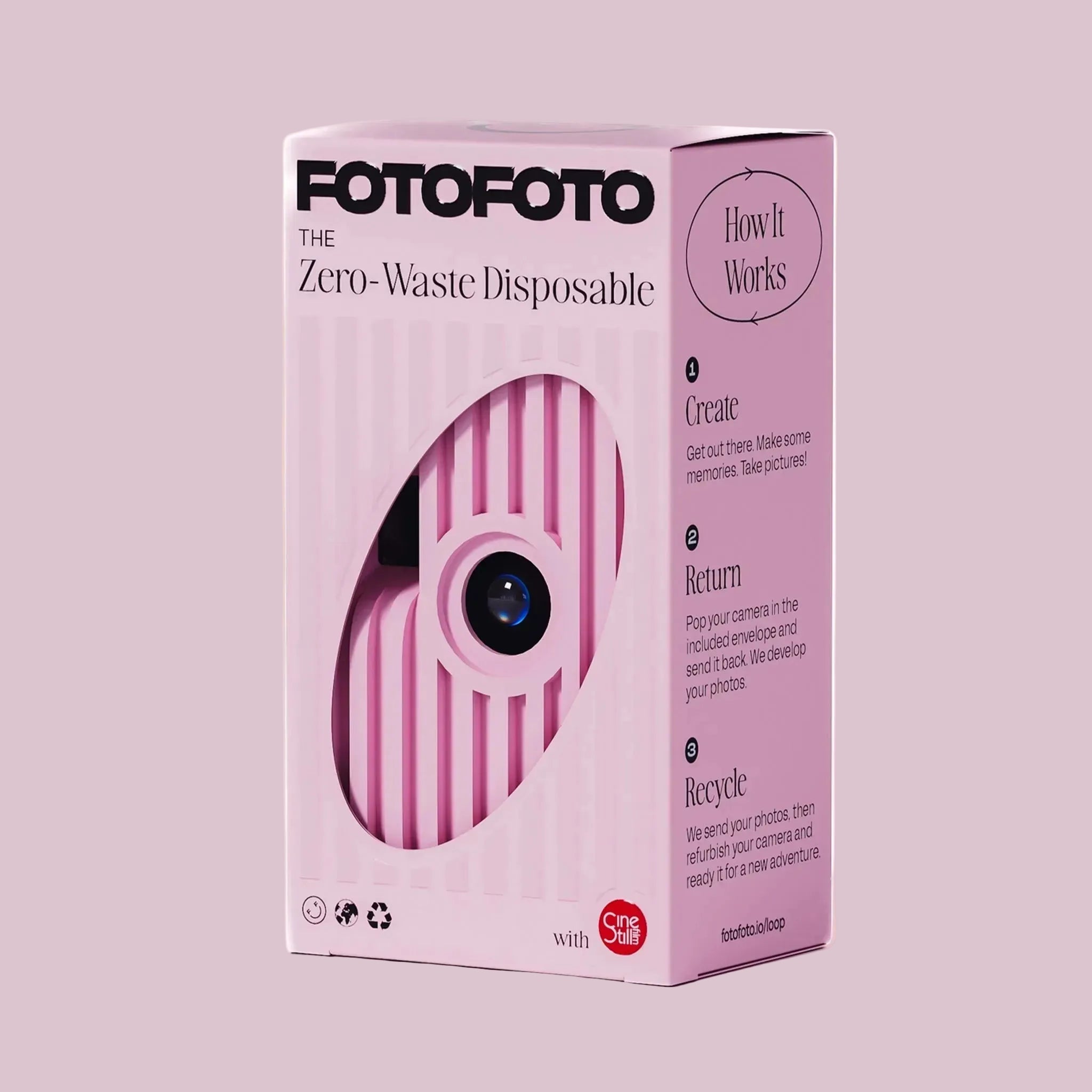 Fotofoto zero-waste disposable camera packaging on a white background