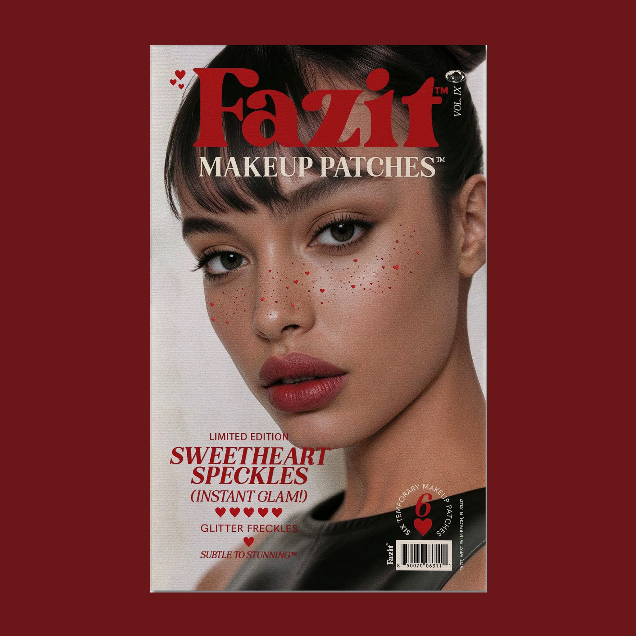 A set of 6 makeup patches that give the effect of heart shaped freckles. 