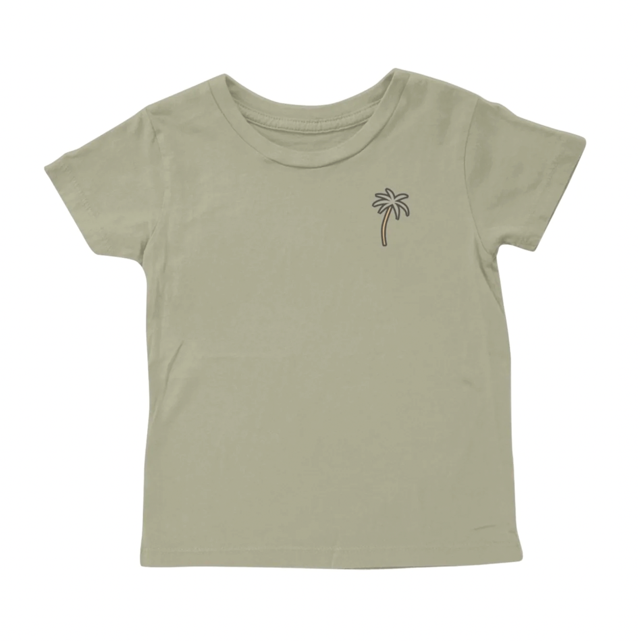 On a white background is a sage green children&#39;s t-shirt with a cowboy skull graphic on the back with text arched above the graphic that reads, &quot;Best In The West&quot;.