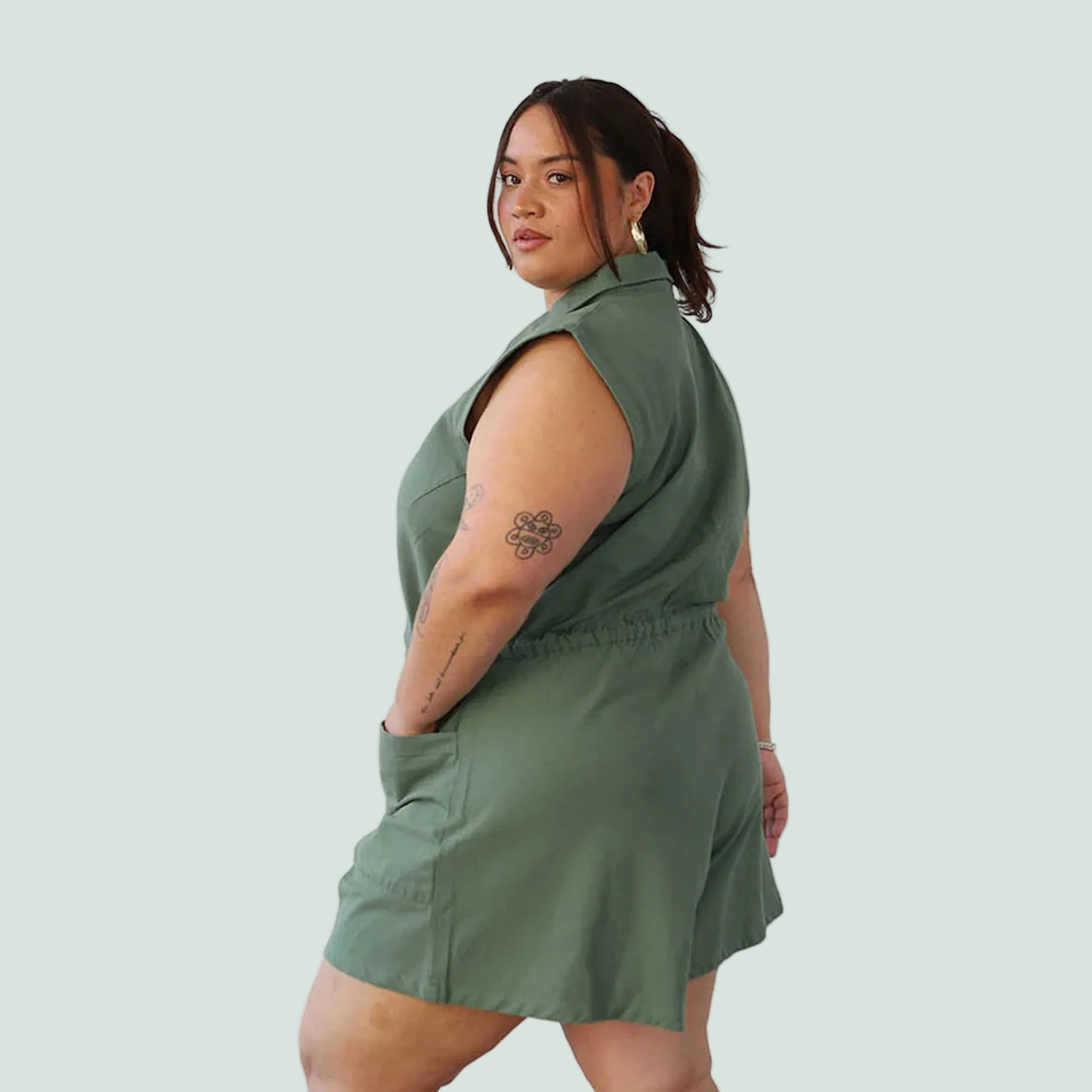 A green tank jumpsuit. 