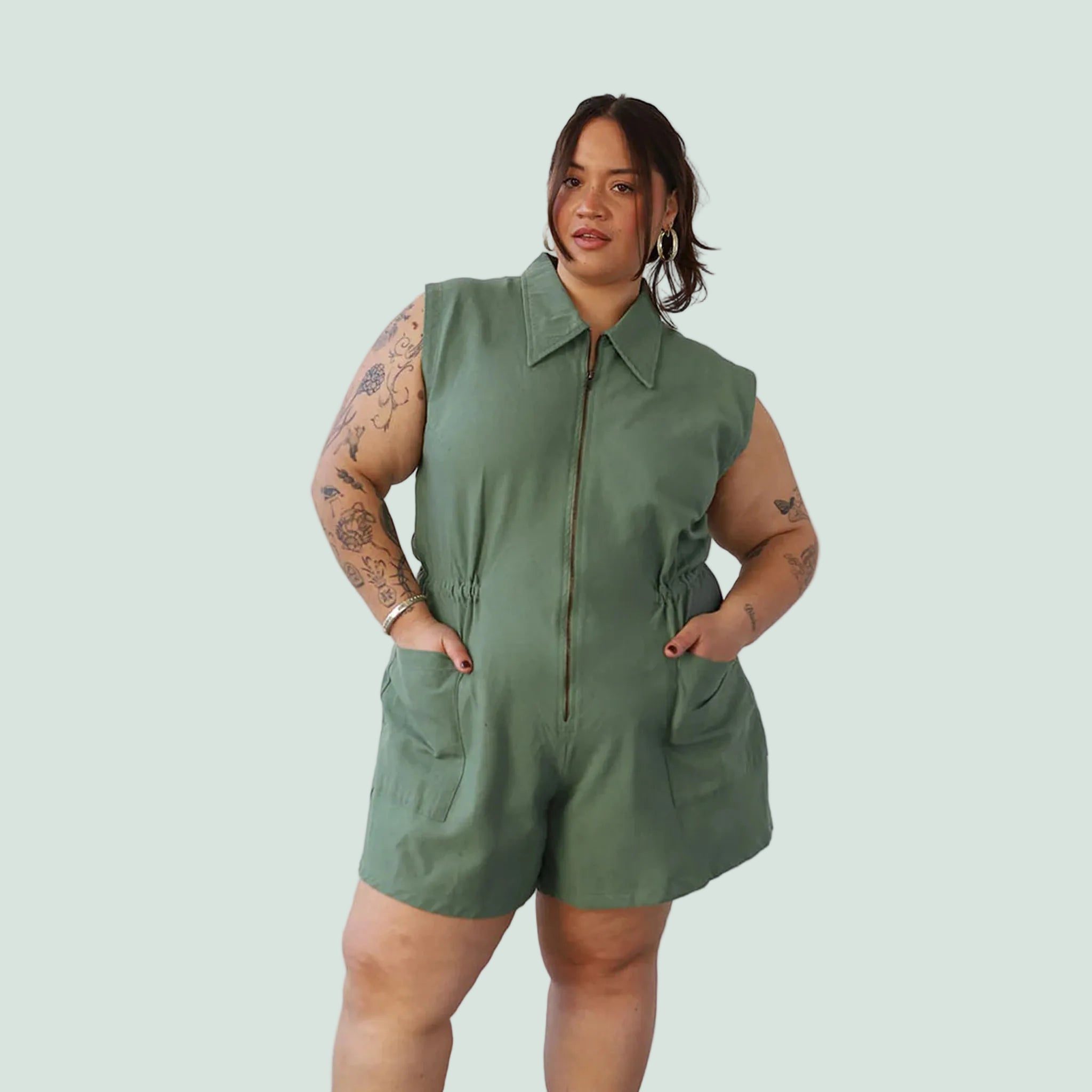 A green tank jumpsuit. 