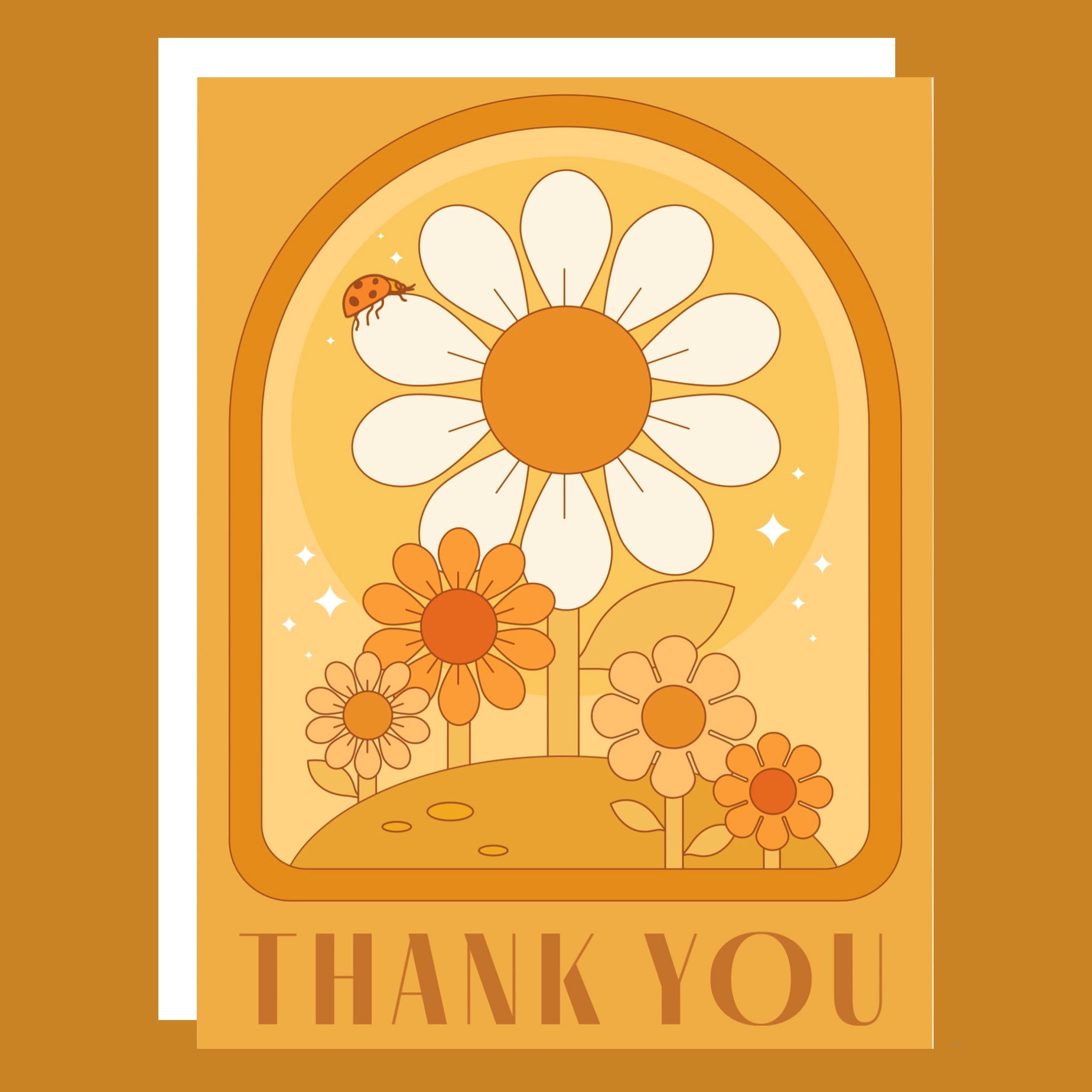 Greeting card with flowers and 'THANK YOU' text on a brown background