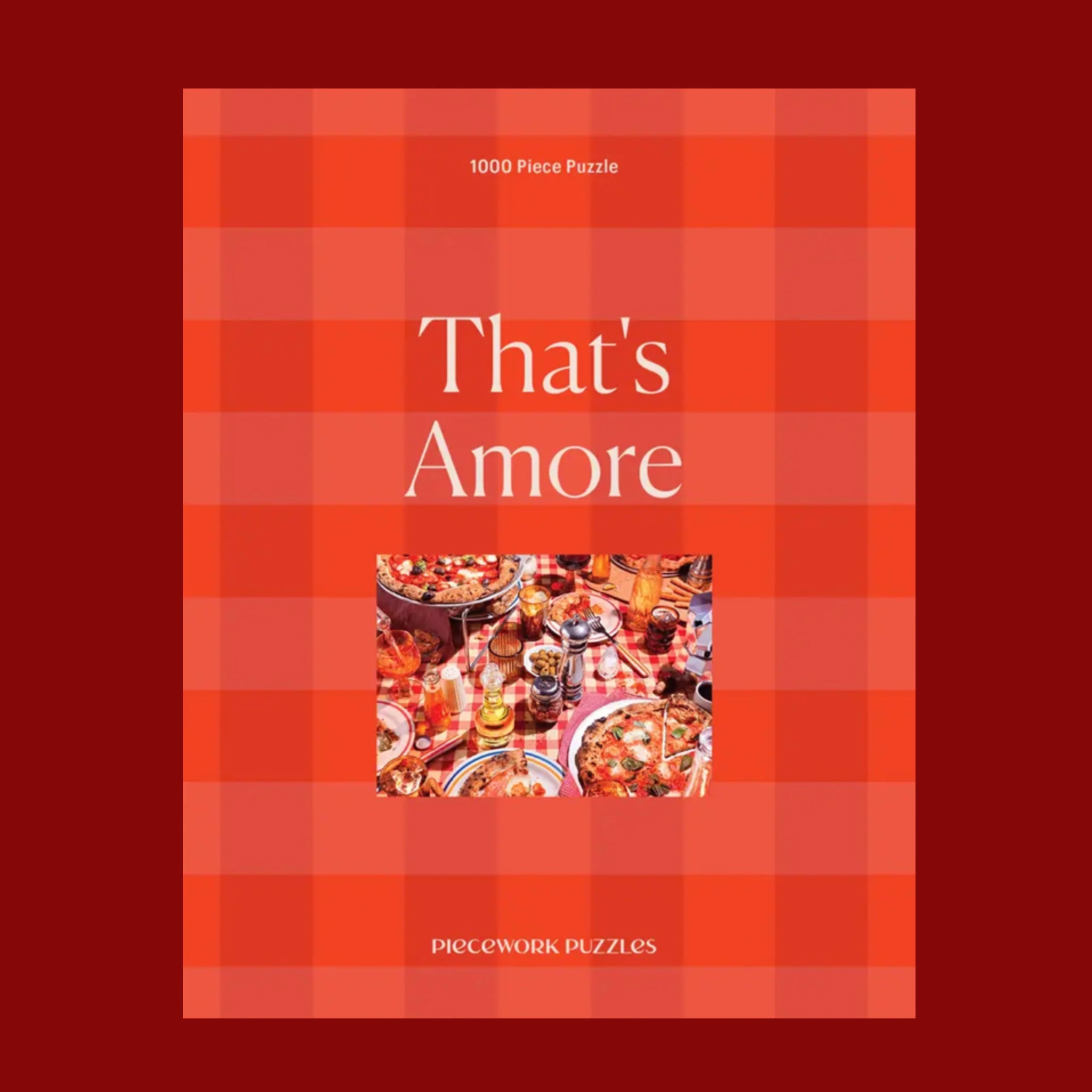 A pizza themed red puzzle in a red box that reads, 'That's Amore'.