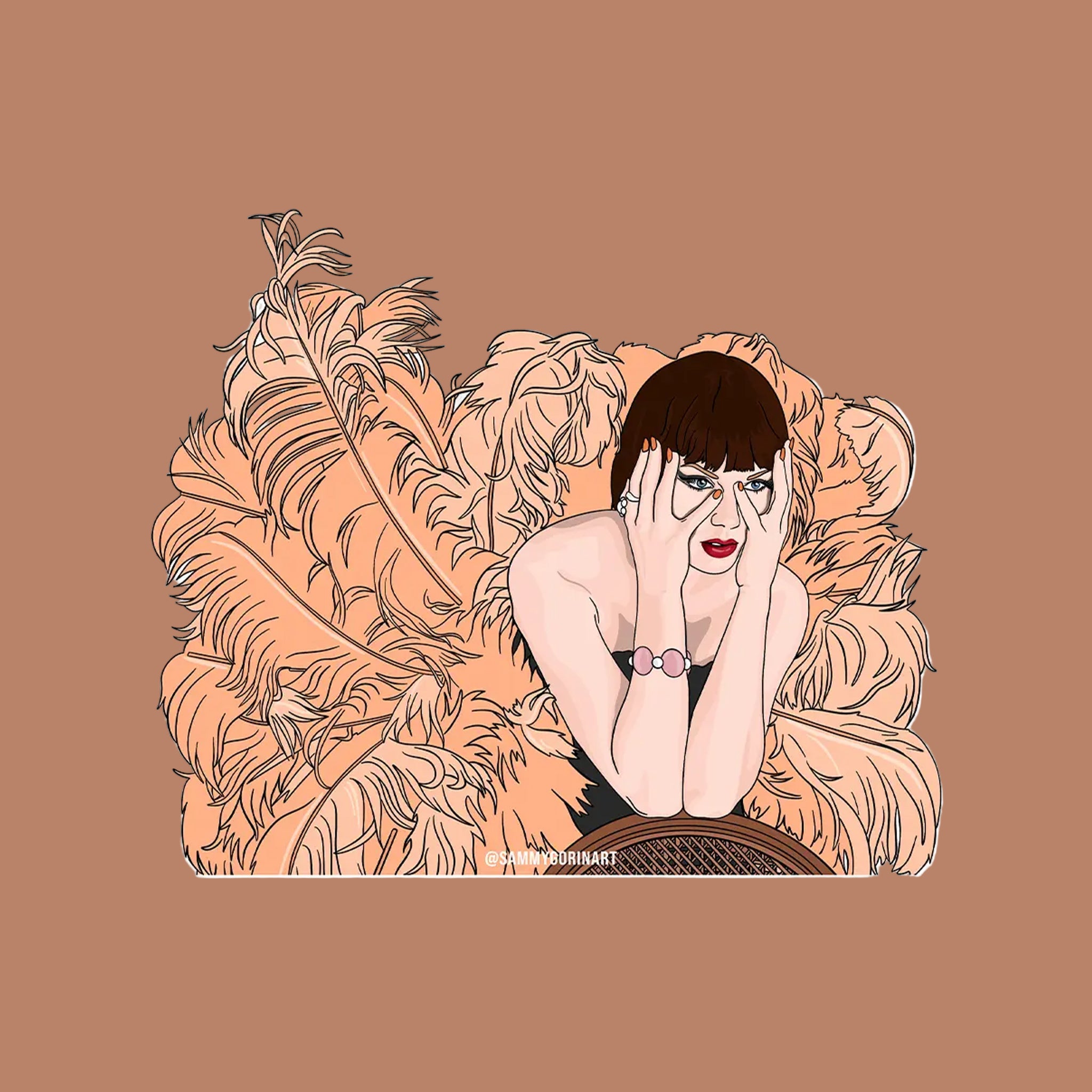 A sticker of an inspired Taylor Swift show girl era image. 