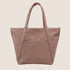 A taupe nylon tote bag. 