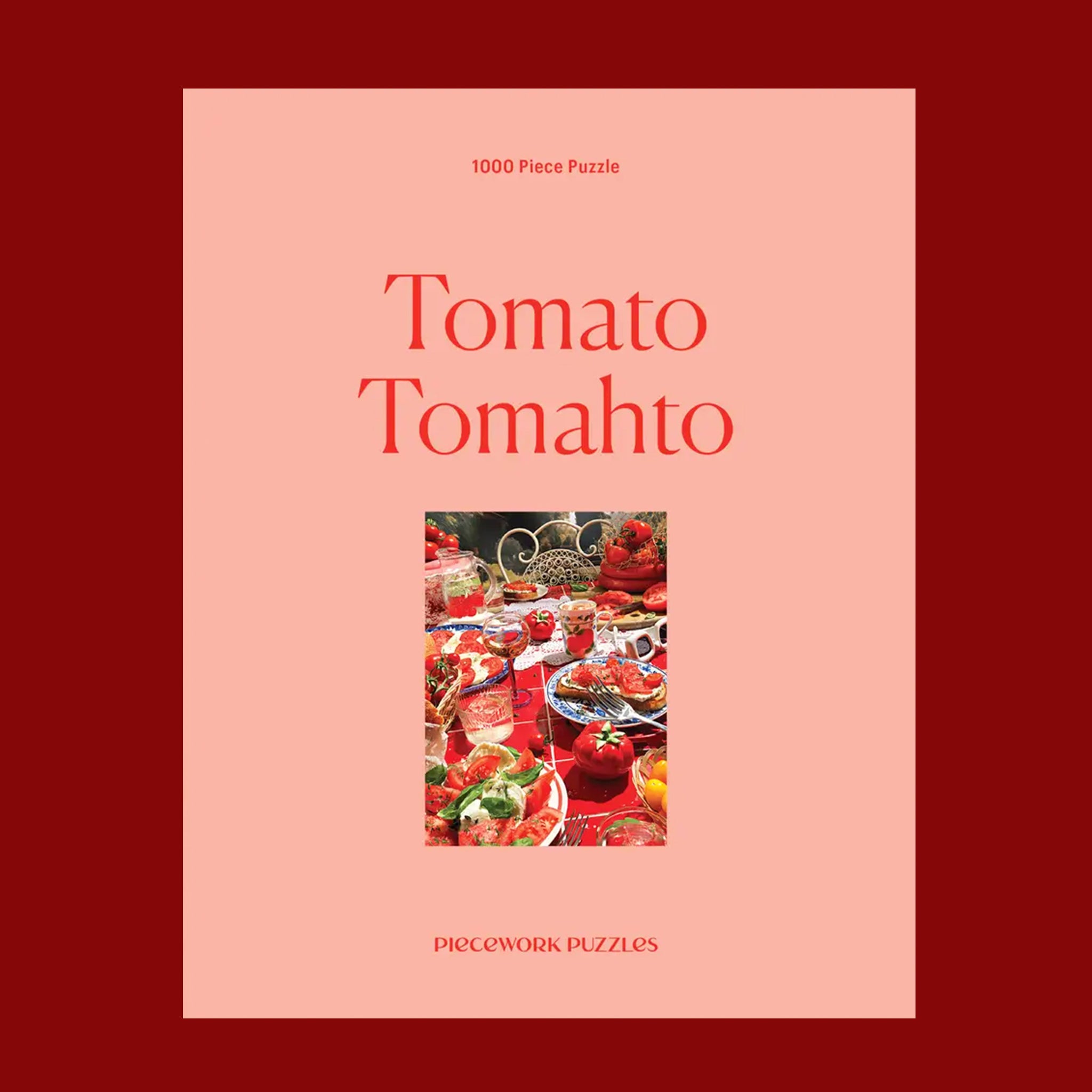 A light pink box filled with a tomato themed puzzle with beautiful red hues and imagery. 