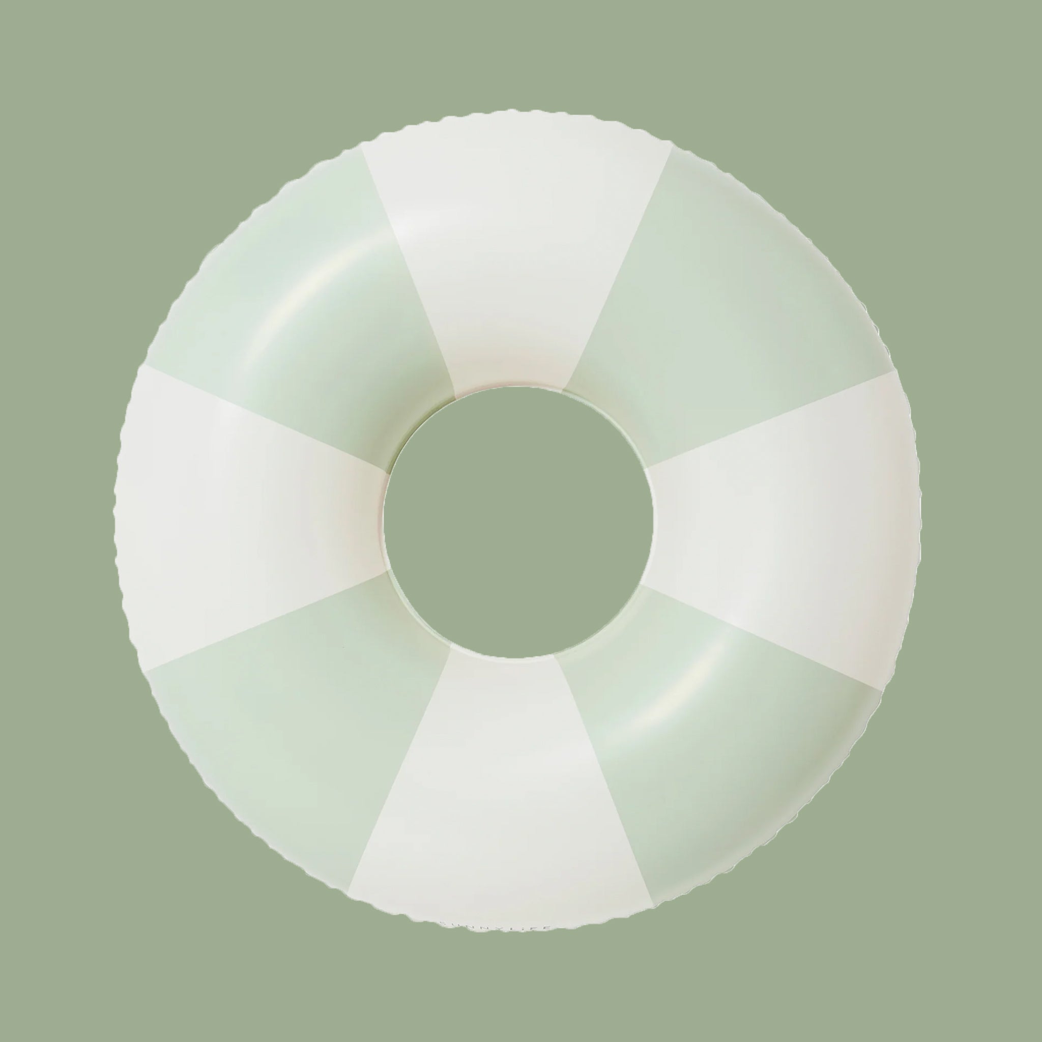A white and mint round tube inflatable float. 