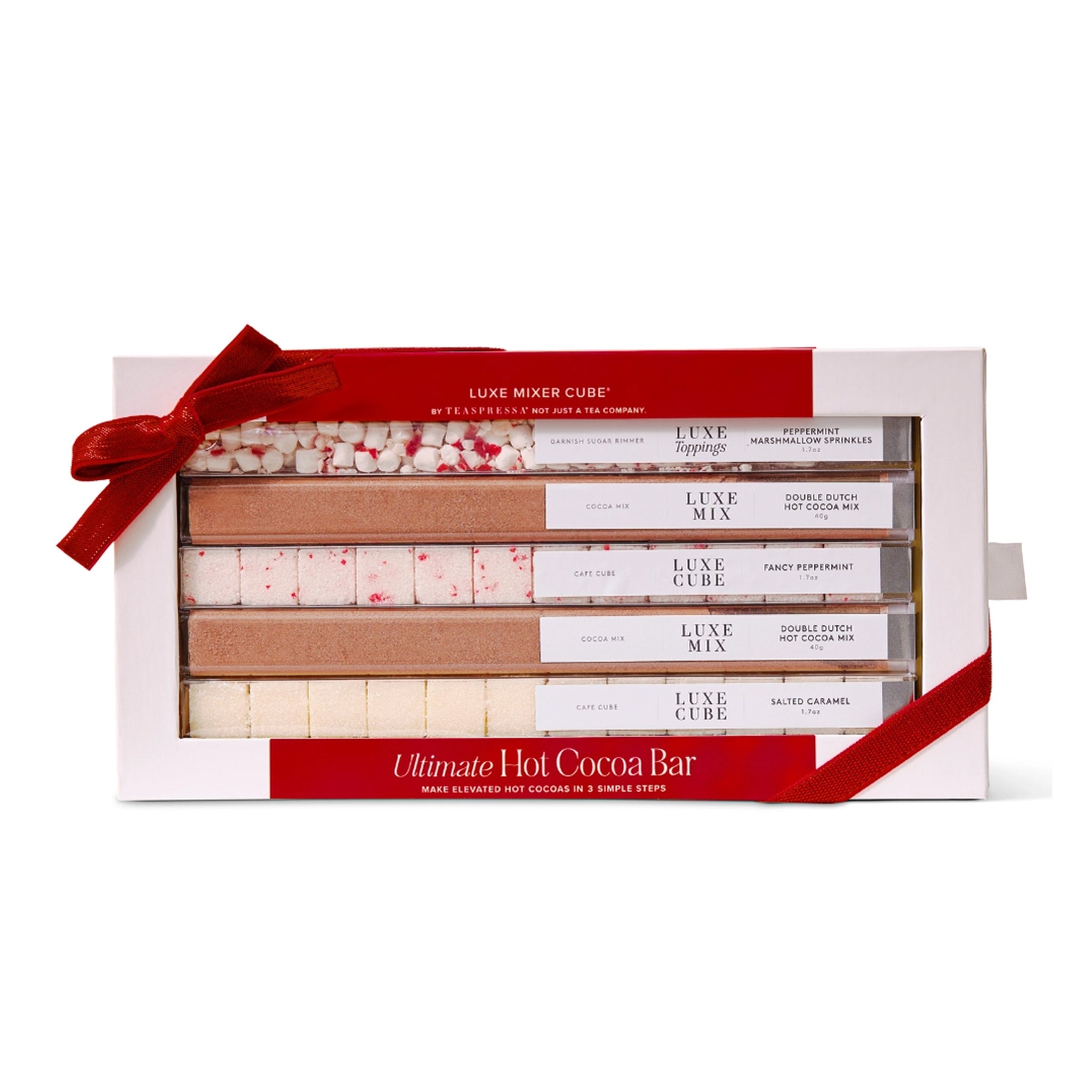 A red and white box of hot chocolate cube mix. 