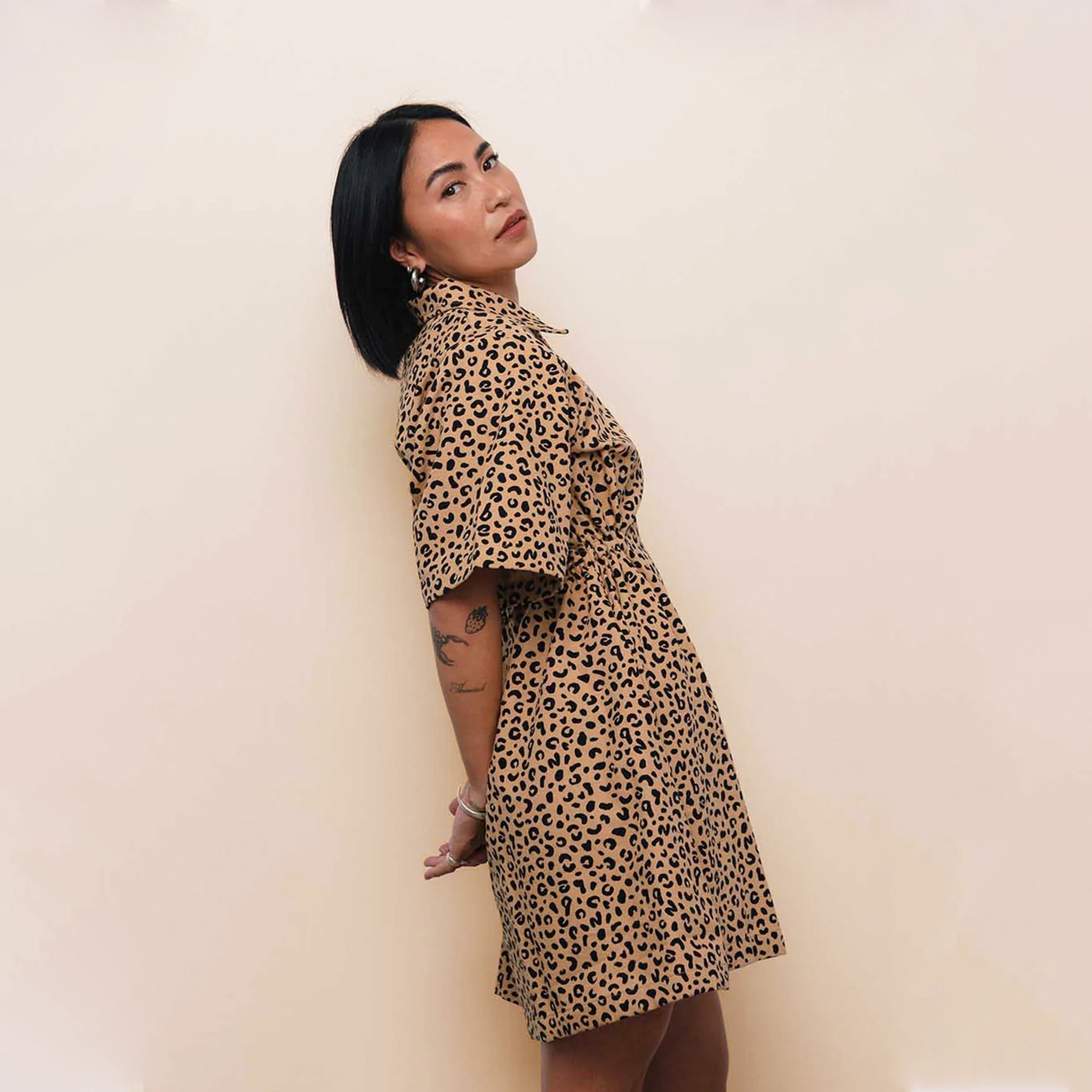 A leopard print short sleeved dress. 