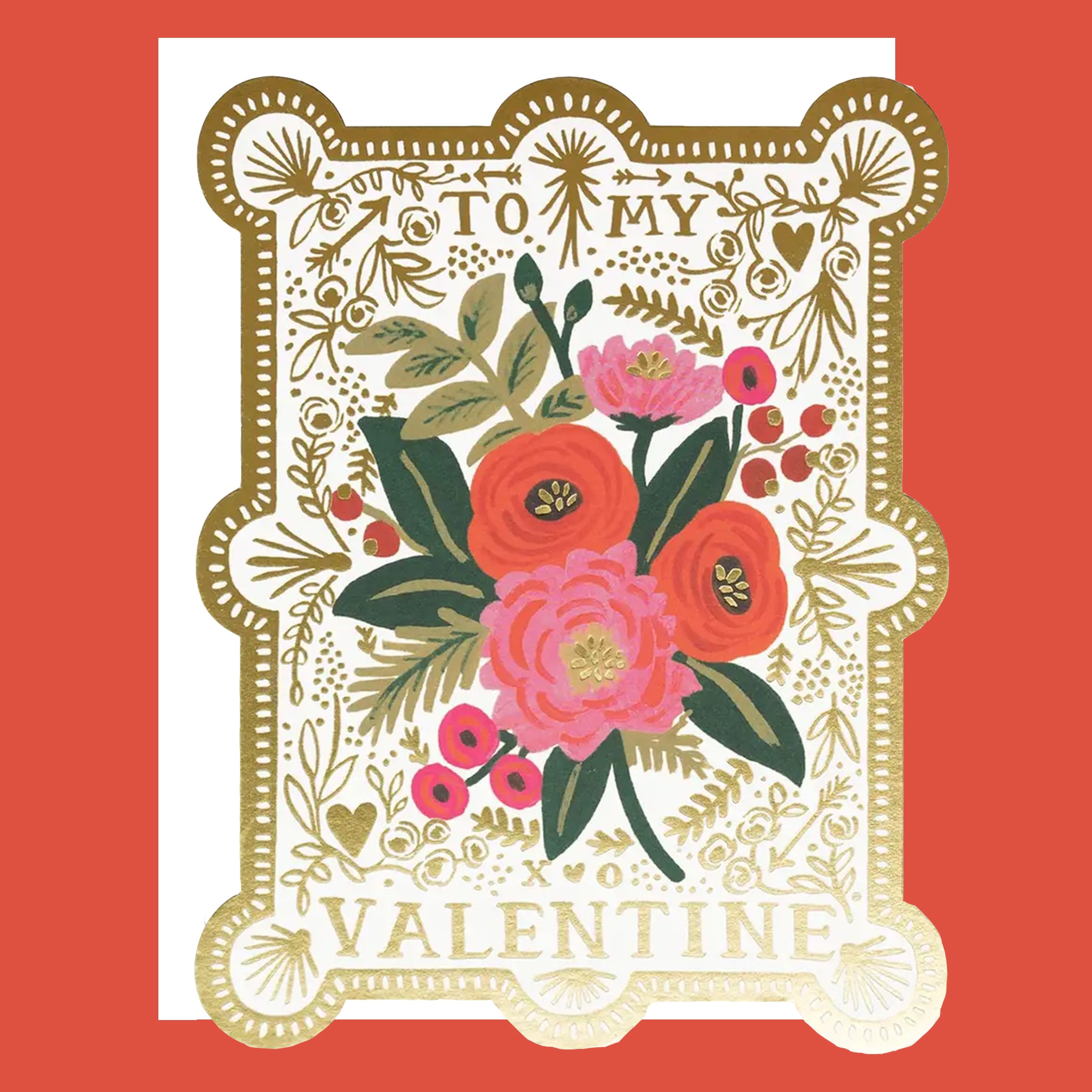Valentine's Day card with floral design and 'To My Valentine' text on a red background