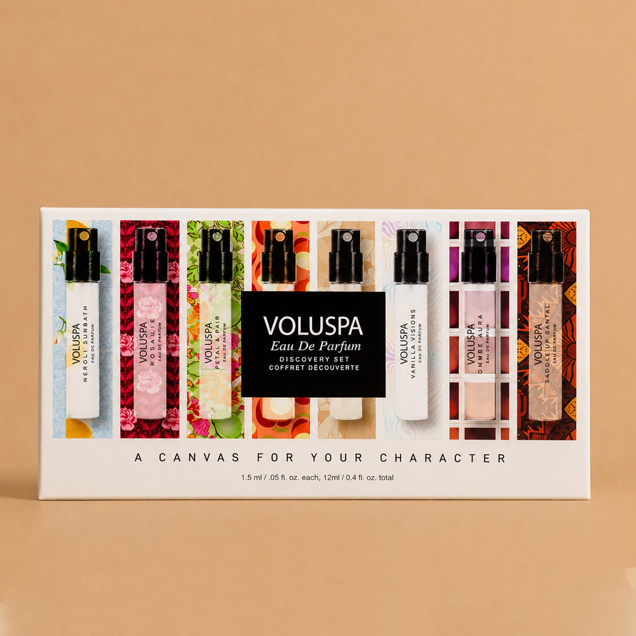 A discovery set of mini Voluspa sample sprays. 