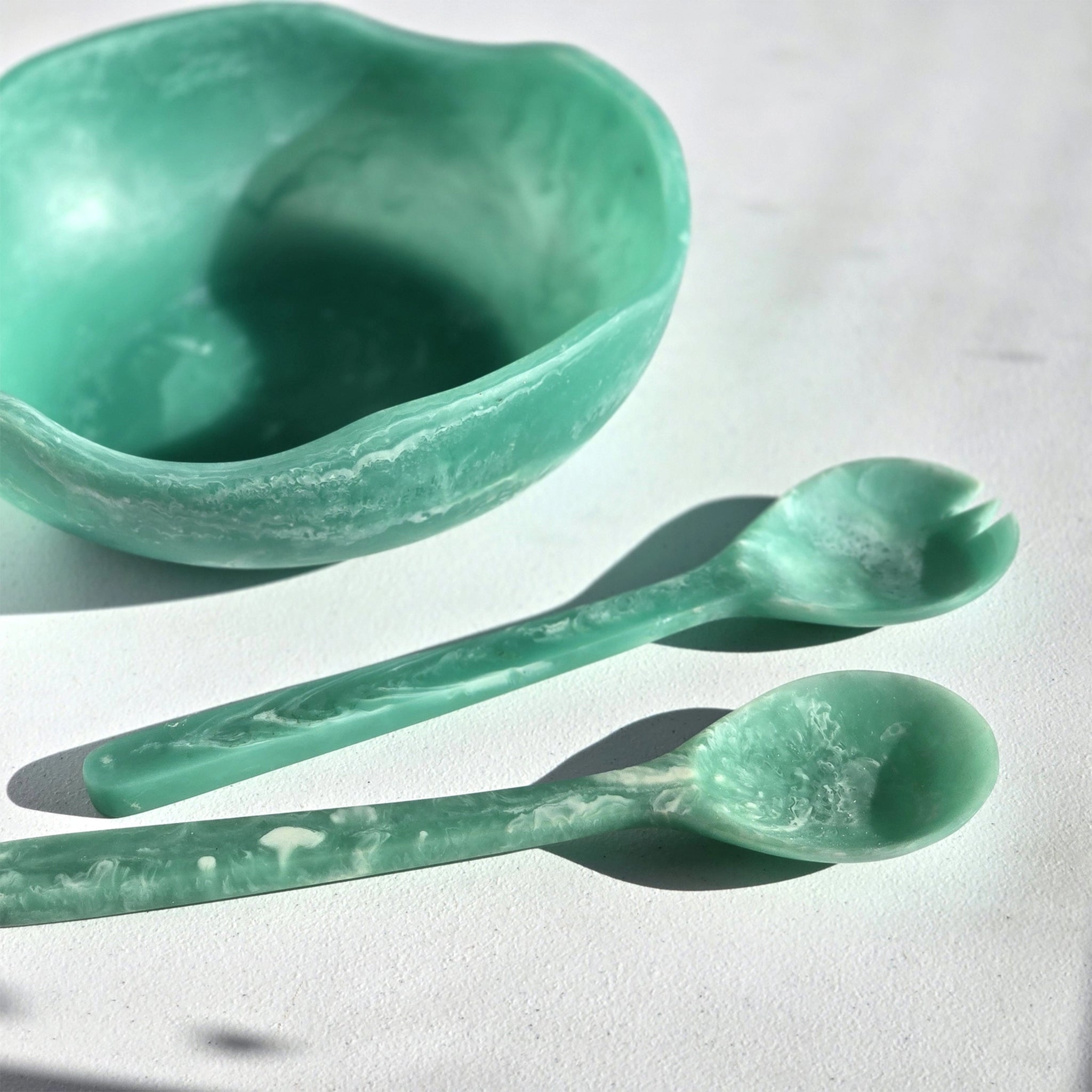Wavy Resin Salad Serving Set | Teal