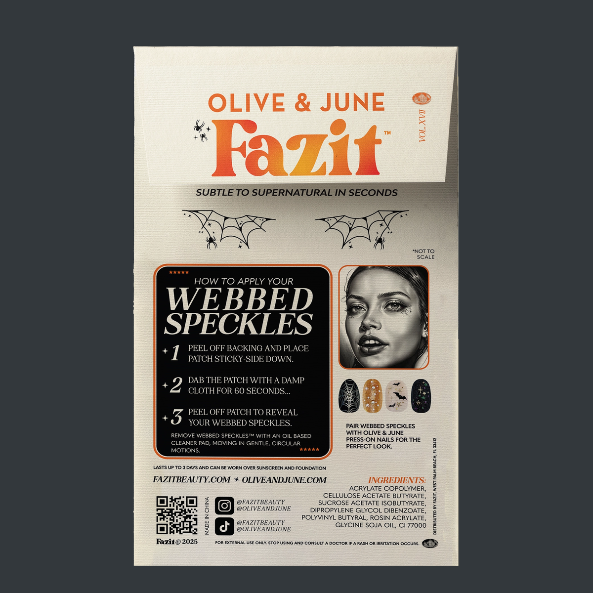 how to packaging for fazit webbed speckle face tattoos.