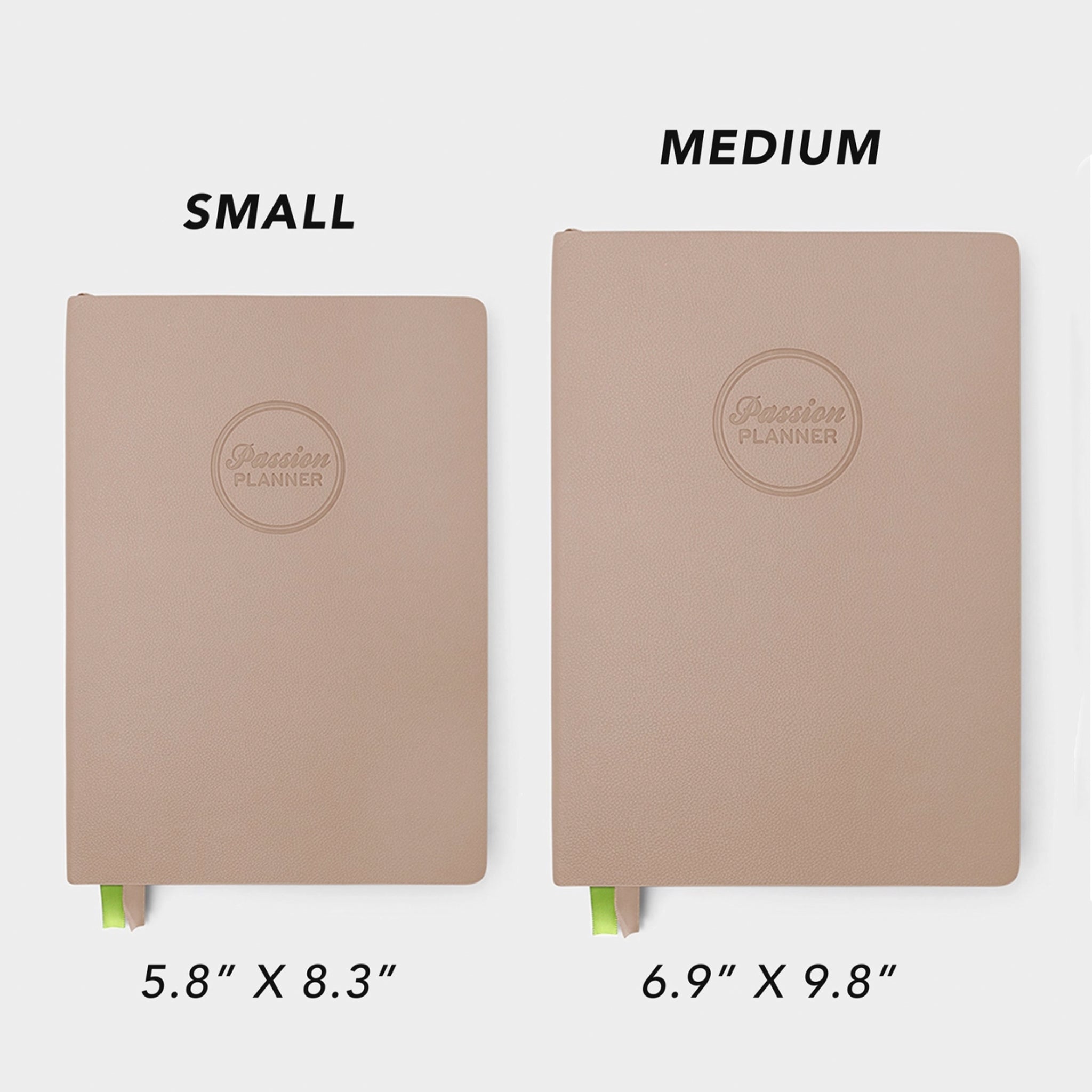 A tan planner with a circle logo in the center that reads, &quot;Passion Planner&quot;.