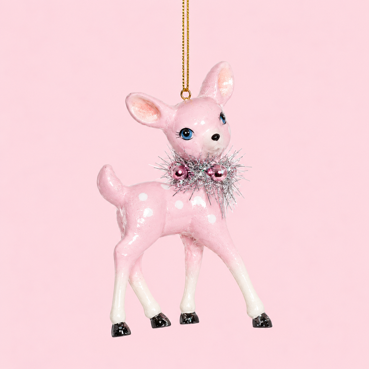 a pink deer ornament. 