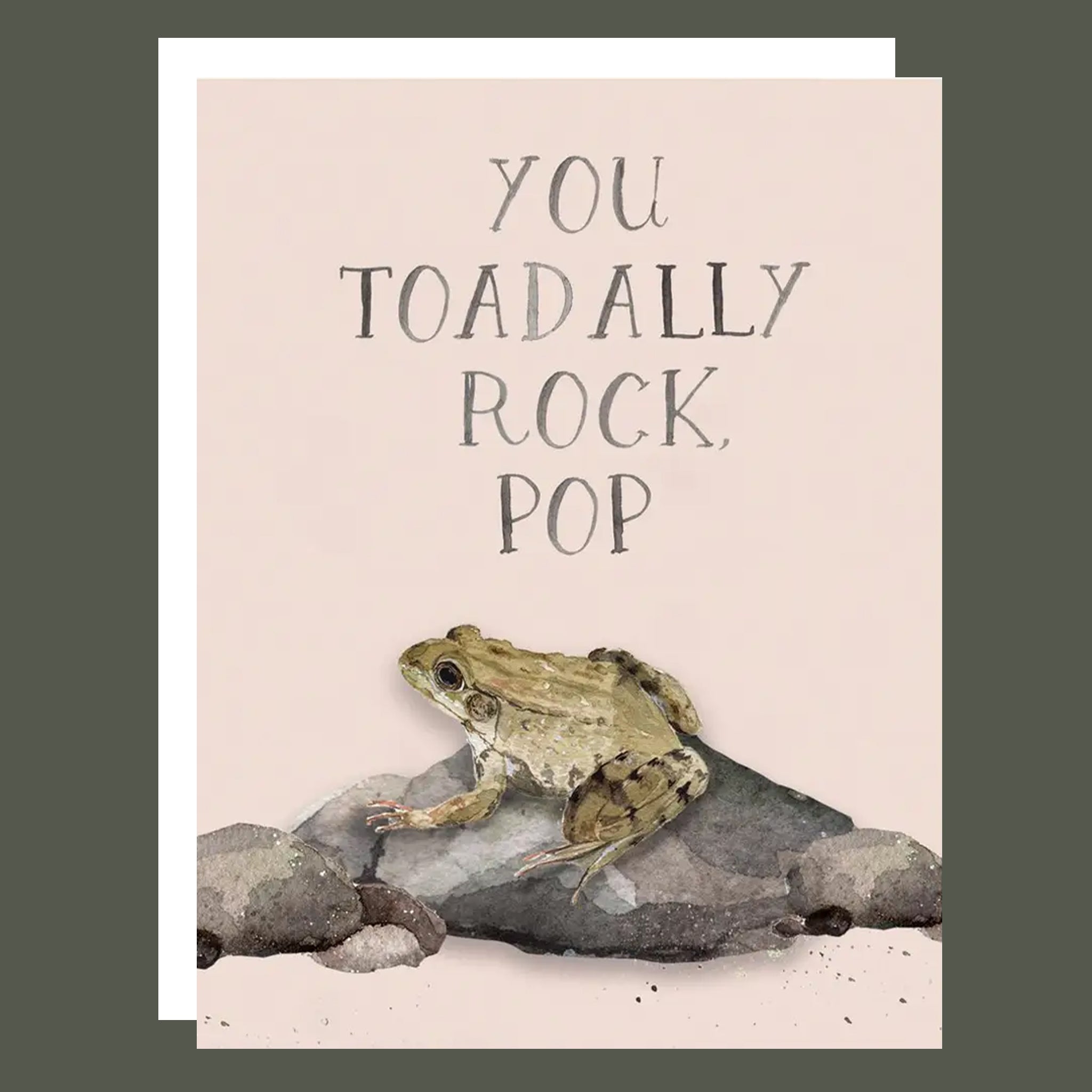 Greeting card with a toad on the front. The card reads "You toadally rock, pop".