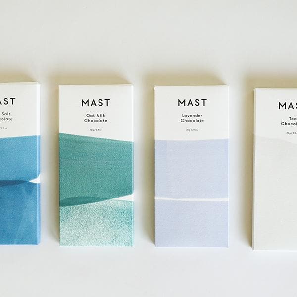 A photograph of other Mast Chocolate bars available including the Oat Milk, Sea Salt, and Tea flavor.