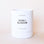 On a cream background is a white cardboard candle container with a clear glass jar candle inside with a single wick candle inside along with black text on the front that reads, "Neroli Blossom".