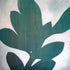Original painting of a silhouetted blue jade succulent plant in turquoise and navy blue ombre colors and wood grain texture.