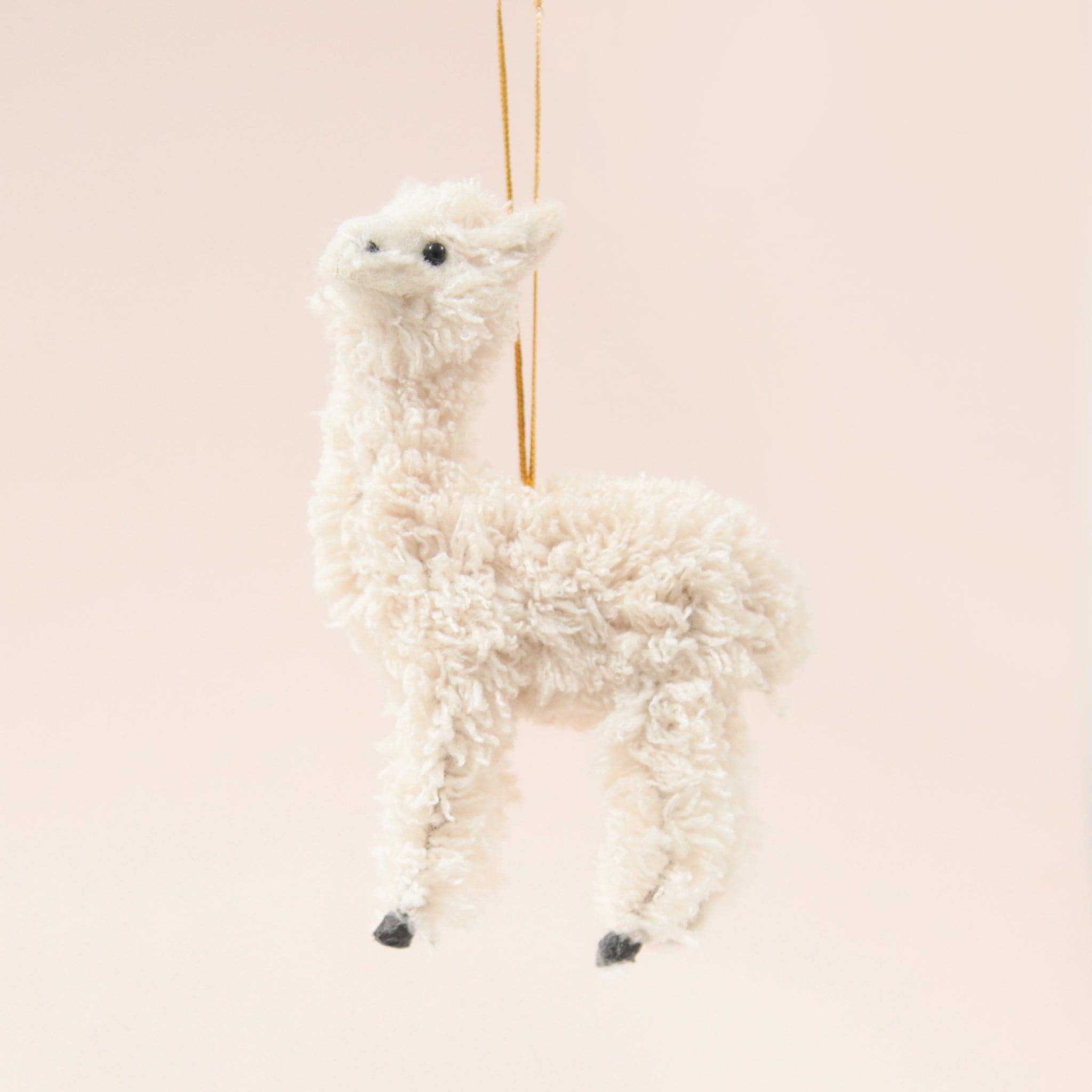 cream colored furry llama ornament