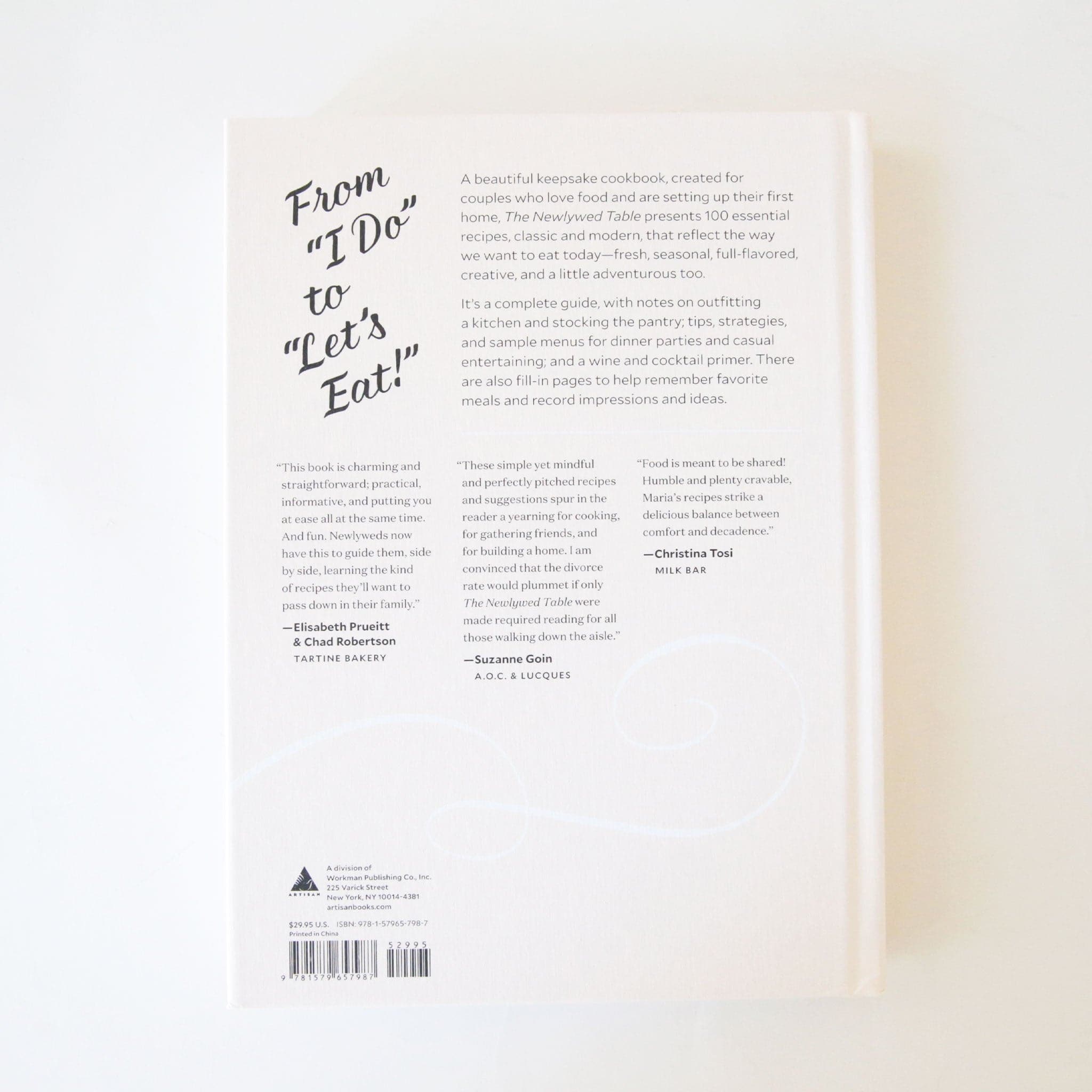 Back of hardcover cookbook. The back reads &#39;from I do to Let&#39;s eat!&#39; in black lettering and has a short synopsis of the book in smaller lettering to the right. 