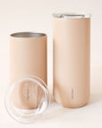 A bullet shaped to-go tumbler in a light shade of pink.
