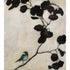 Original painting of silhouetted black branches and leaves with realistic navy, light blue and gold bird sitting on the branch.