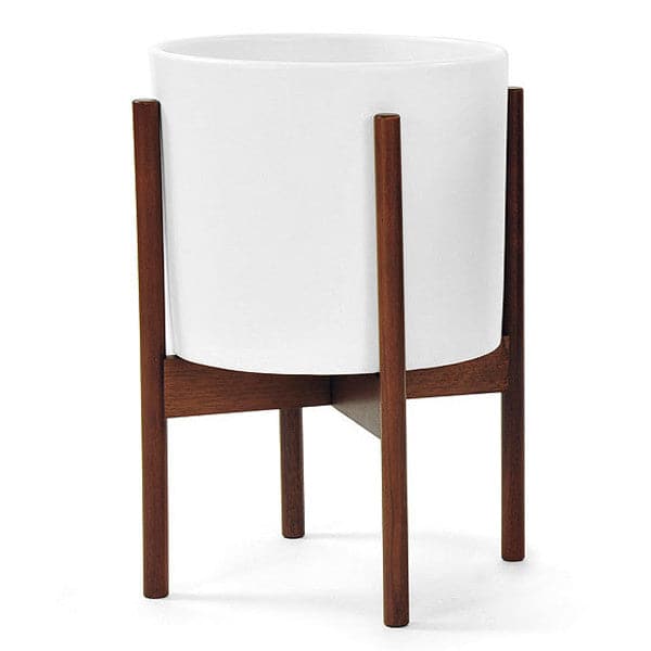 white plant pot with wooden legs Ceramic Planter with Stand