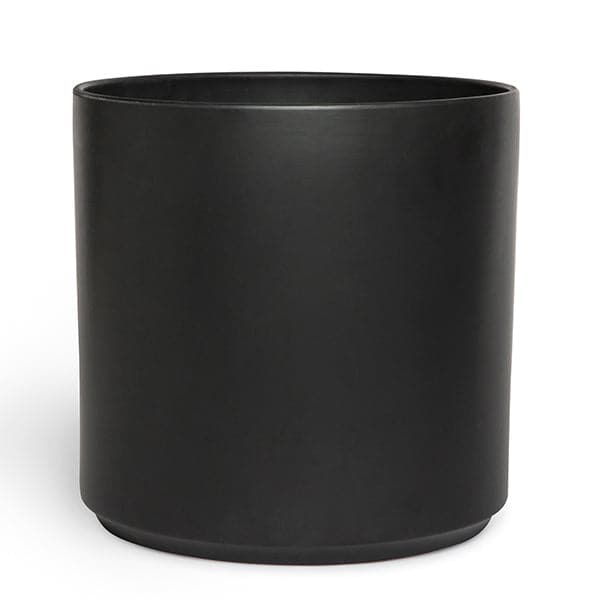 This cylinder ceramic pot is solid black and is large enough to house a 7 gallon nursery pot.  