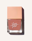 A rosie nail polish with a satin finish in a glass bottle with a peachy square lid.
