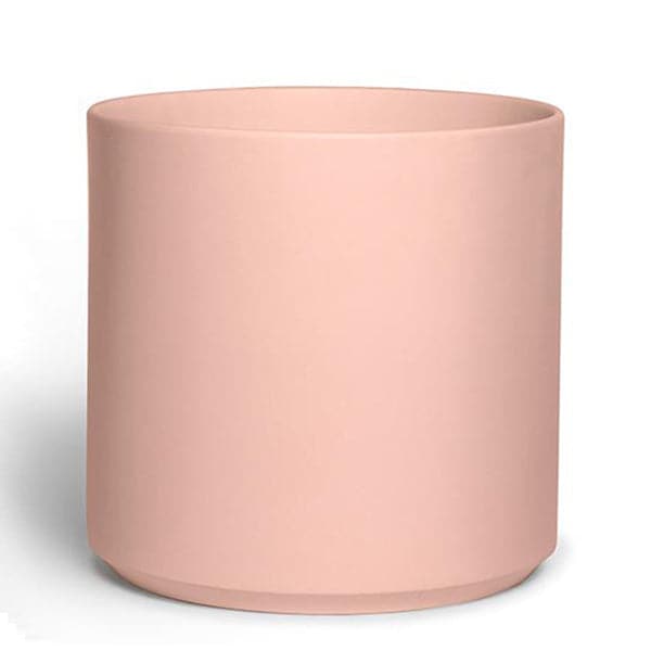 This 5 gallon ceramic pot has a classic cylinder shape and is baby pink. 