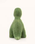 Soft stuffed animal in the shape of a green T-Rex.