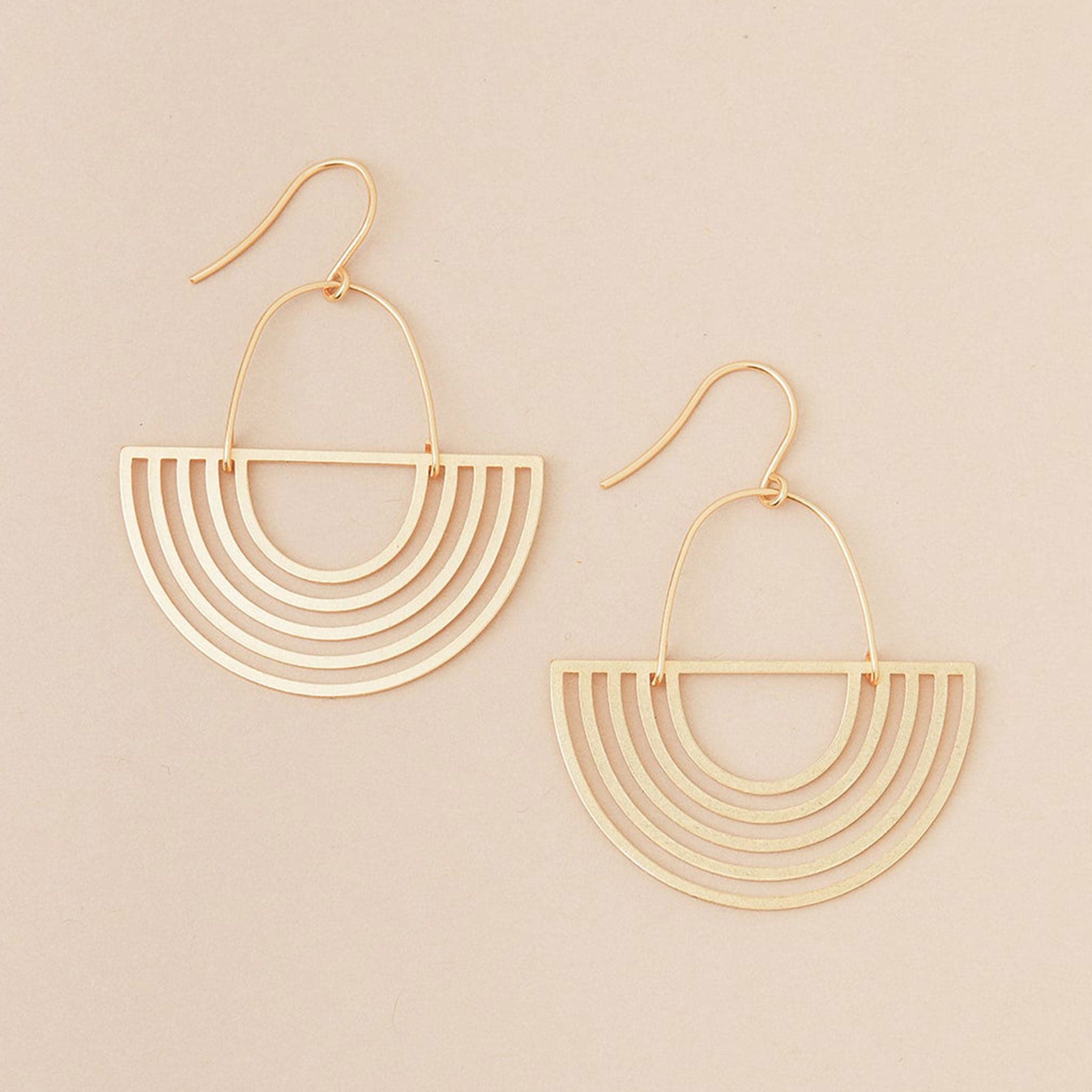 Two gold upside down arch earrings with a gold wire finding.
